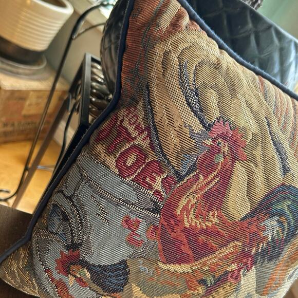 Vintage Lowell Davis Rooster Hen Chicken Tapestry Throw Pillow 12” X 12” Farm - Picture 2 of 6